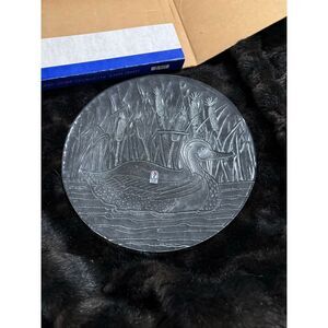 Pilgrim glass Clear Glass Duck in the Reeds Platter New 13"